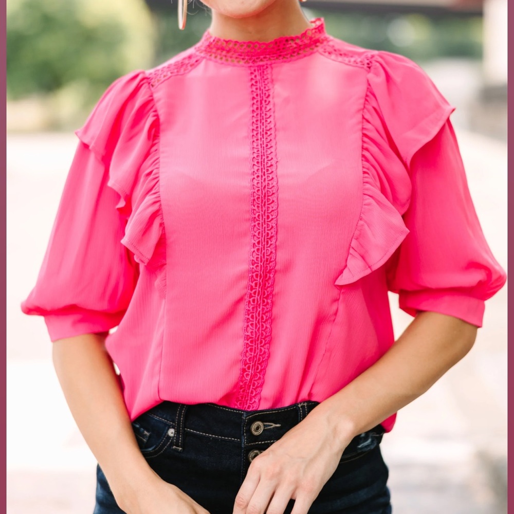 Boutique pink blouse with lacing detail
